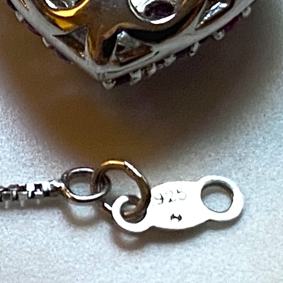 Sterling Silver Heart Shaped Multi Stone Necklace - Picture 5 of 5